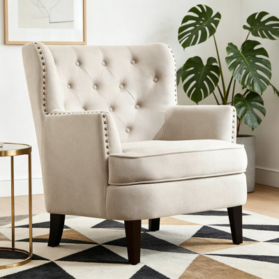 Mid-Century Modern Tufted Accent Chair Upholstered Lounge Arm Chair with Soft Cushion
