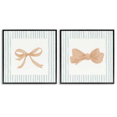Striped Border Bow 2pc Framed Giclee Set, design by PATRICIA PINTO