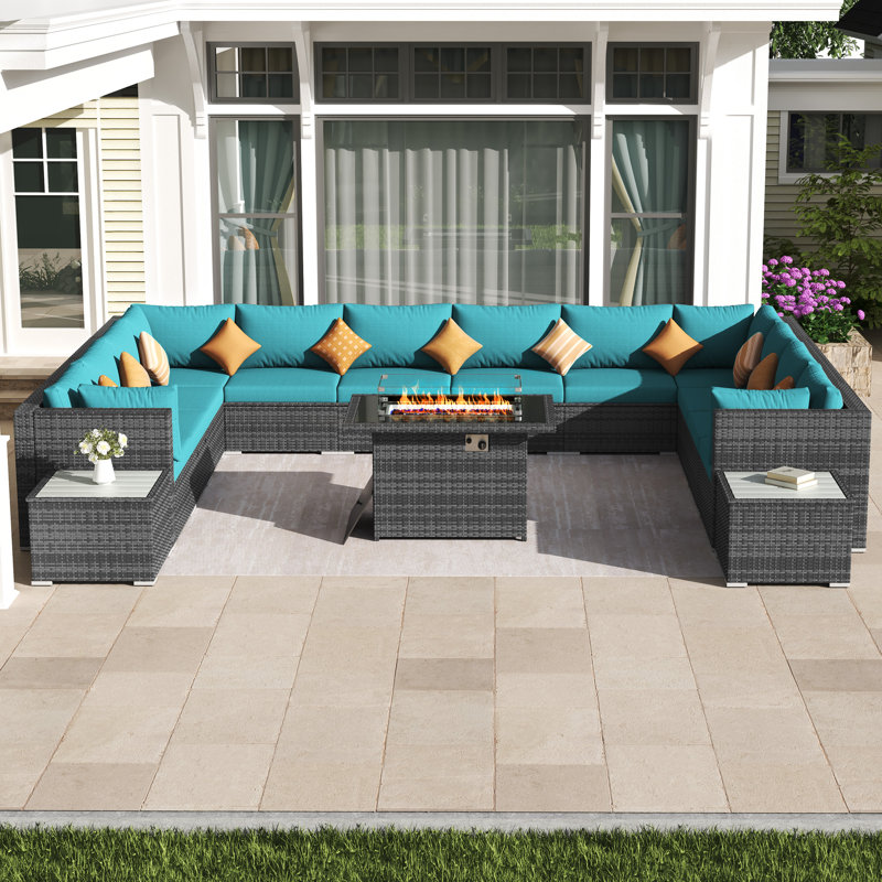 Pashko 12 - Person Modular Patio Conversation Set with Cushions, Teal