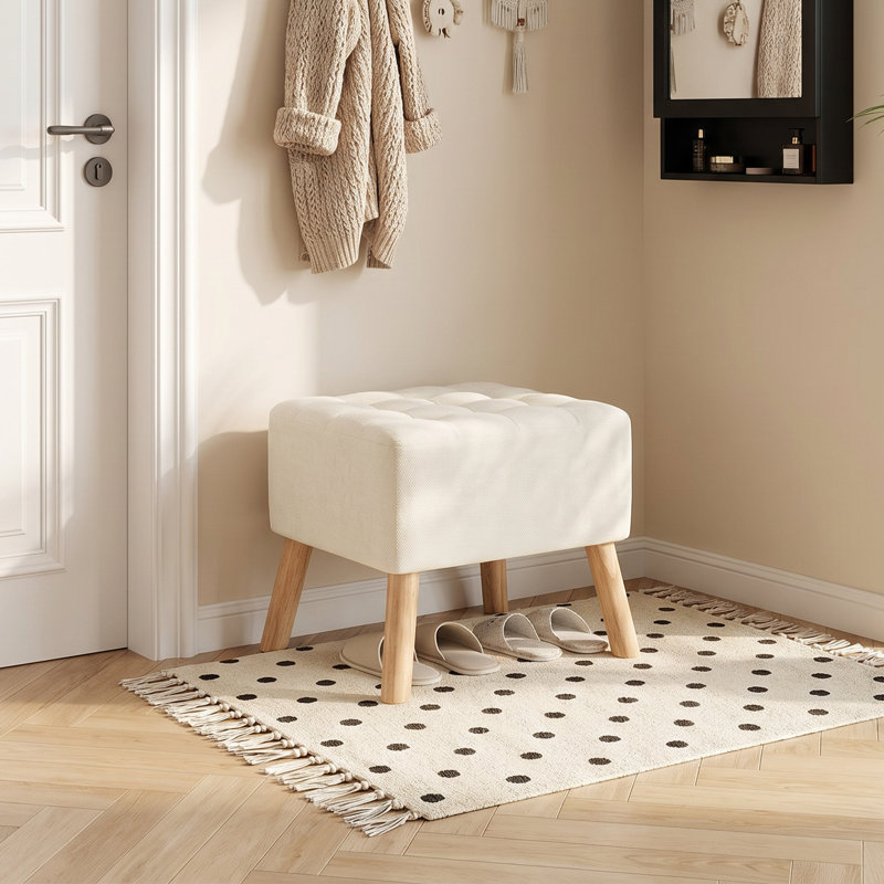 Solid Wood Accent Stool, White