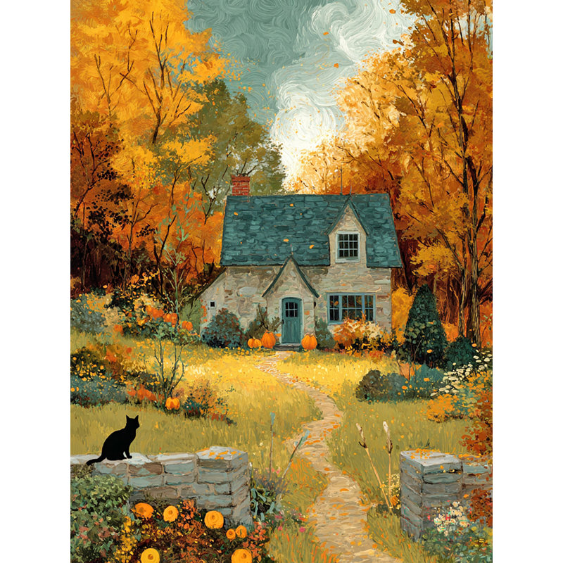 «Halloween Village», art mural sur toile tendue, H 36 po x l 24 po