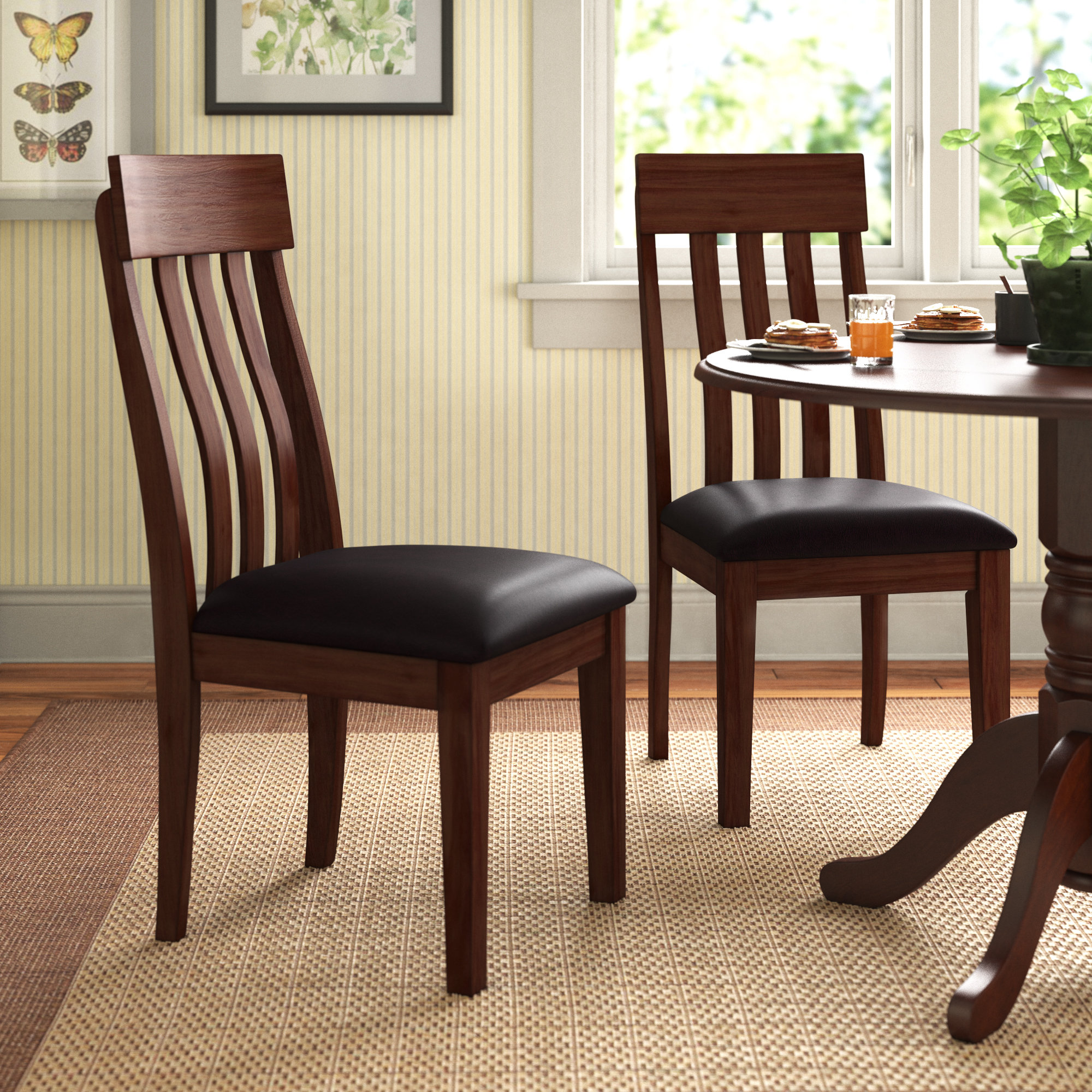 Upholstered Parsons Dining Chairs Set of 2 Faux Leather Dining Room Chair  High Back Carving Rubberwood Dining Chair with Solid Wood Leg for Dining