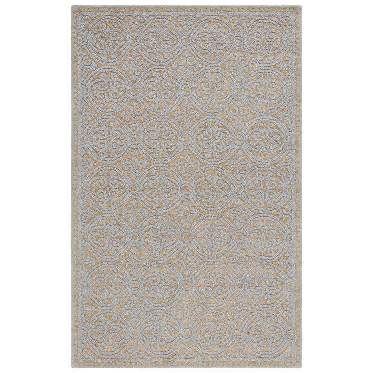 Sadik Geometric Handmade Tufted Wool Blue/Gold Area Rug