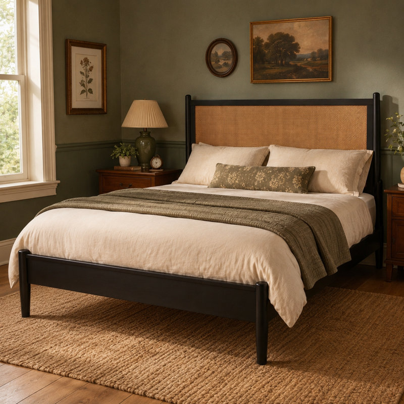 Structure de lit Bolton Queen Boho, Noir