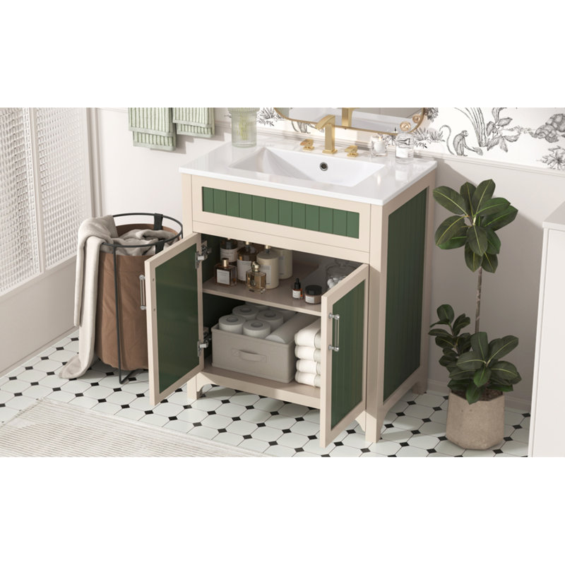 de meuble-lavabo et lavabo en céramique de 3 pouces: cadre moderne en bois massif avec tablette réglable pour un rangement amélioré