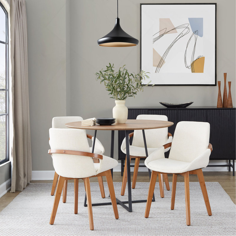 Chaise en bambou noyer et tissu crème