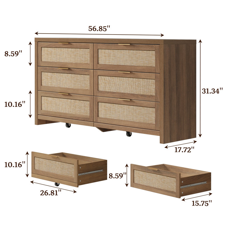 Commode 6 tiroirs Chada, Brun