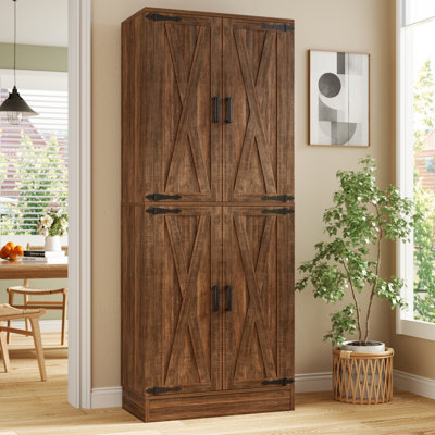 71" Farmhouse Kitchen Pantry Storage Cabinet With 4 Adjustable Shelves And Drawer