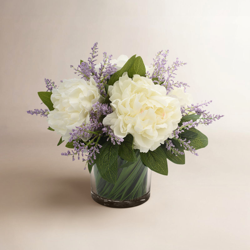 Arrangement floral de pivoines Ferdinand dans un vase, Mauve/crème