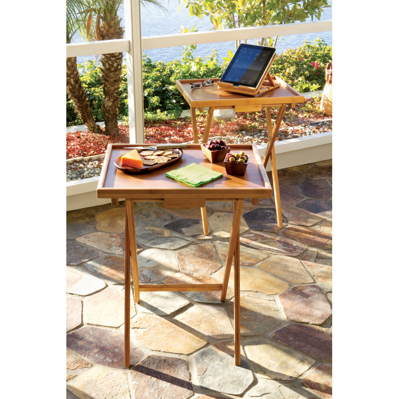 Bamboo Folding Snack Tables with High Lip, Set of 2