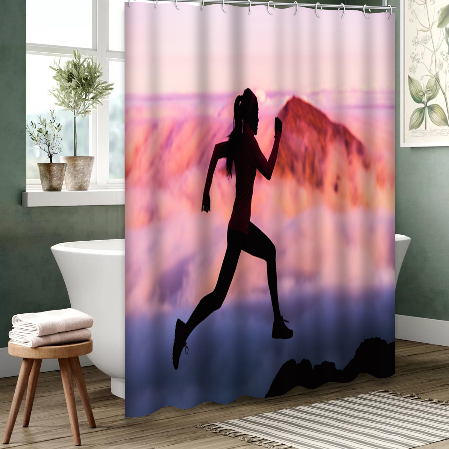 East Urban Home Pink Waterproof Shower Curtain,Trail Runner Nature ...