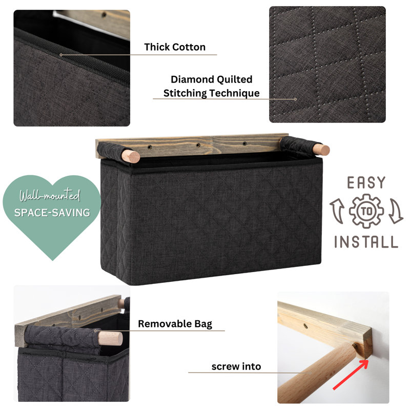 2 Pack Wall Hanging Storage Bag- Wall Storage Organizer, Small, Black, 9.5" W x 15.6" H x 6.5" D