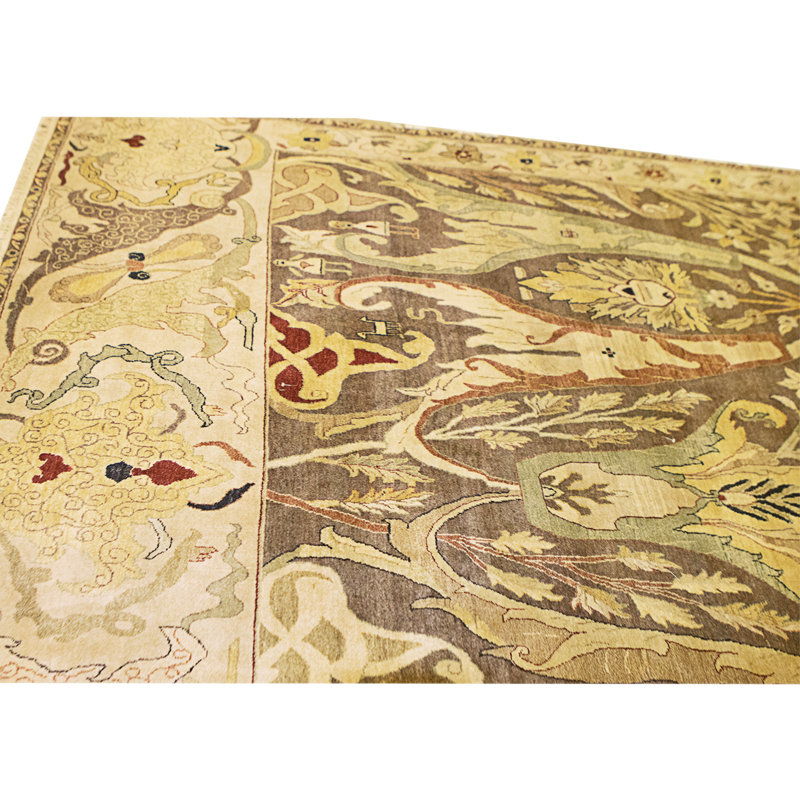 Hand Knotted Wool Area Rug in Brown And Ivory