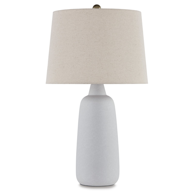 White Ceramic Table Lamp Set with Beige Empire Shade and 3-Way Switch