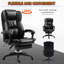 6 fauteuils de bureau massants, 5 réglages, cuir PU, inclinaison réglable et repose-pieds, cuir noir confortable avec masseur à vibrations, modes, inclinaison, hauteur, rotation à 360 °, rétractable