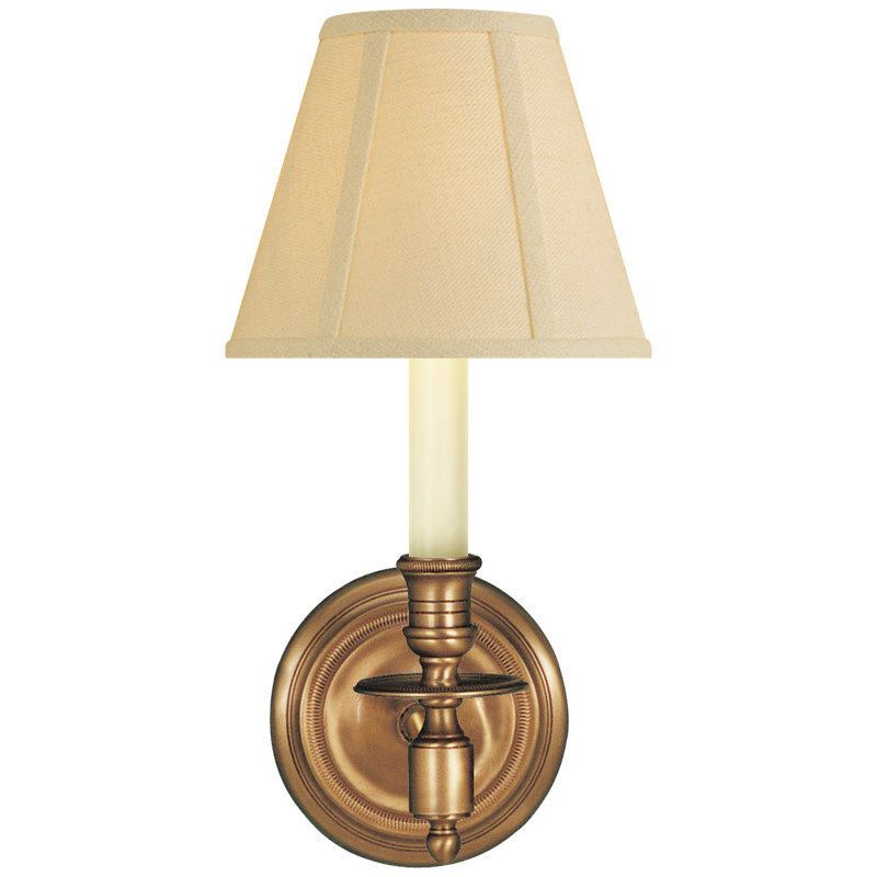 French Single Sconce, Antique Brass, Cream