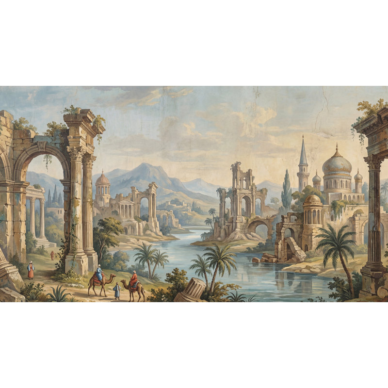 Papier peint méditerranéen classique méditerranéen, 100 po x 96 po, Peler et coller