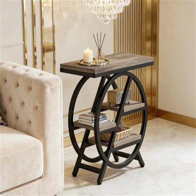 Industrial Side Table With 4-tier Storage Shelf – Small End Table, Snack Table, Sofa Table, Rustic Brown & Black, Space-saving Tiered Design For Living Room, Bedroom, Apartment
