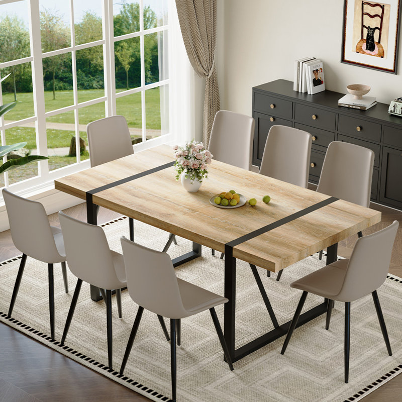 71" Modern Rectangular Dining Table Set, 9, Black/Gray