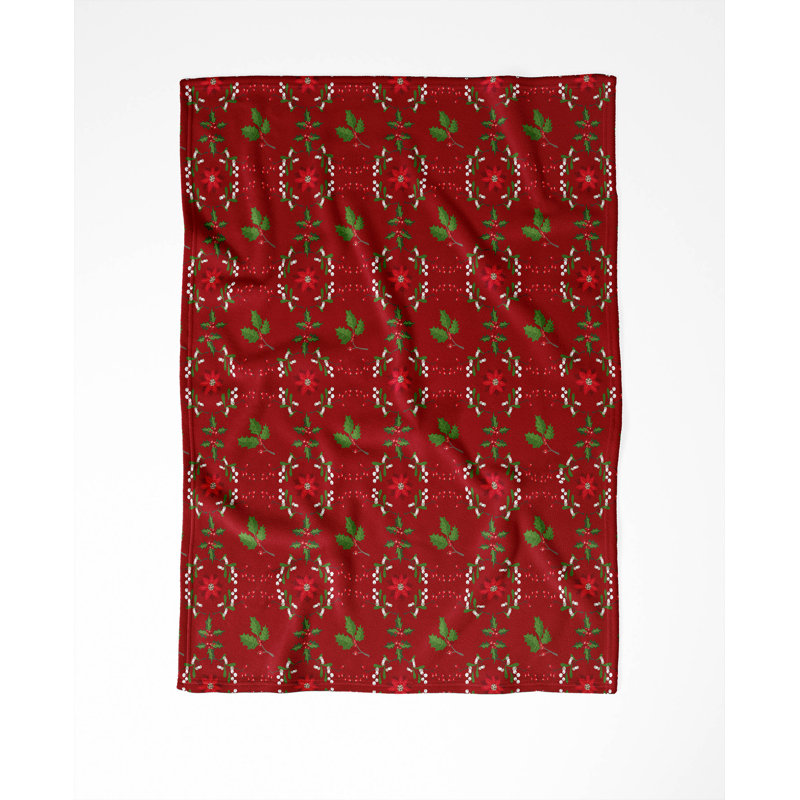 Jeté en velours de coton botanique Poinsettia Holiday, L 80 po x l 60 po, Rouge