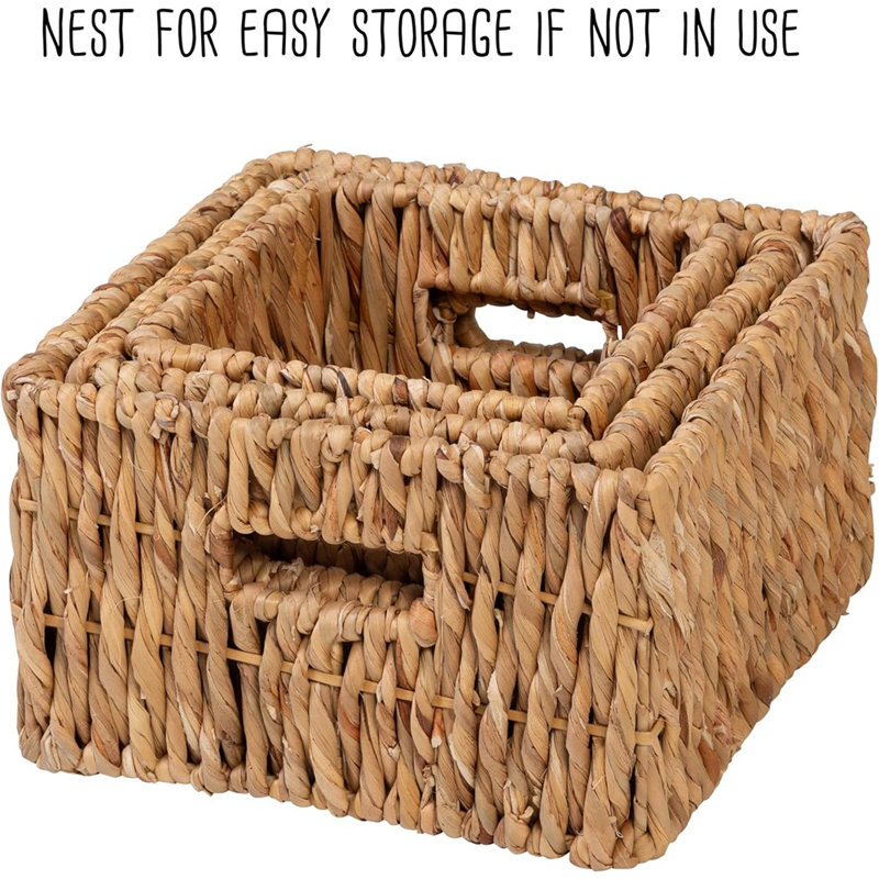 Square Wicker Storage Baskets With Built-In Handles – Multipurpose Natural Organizer Bins