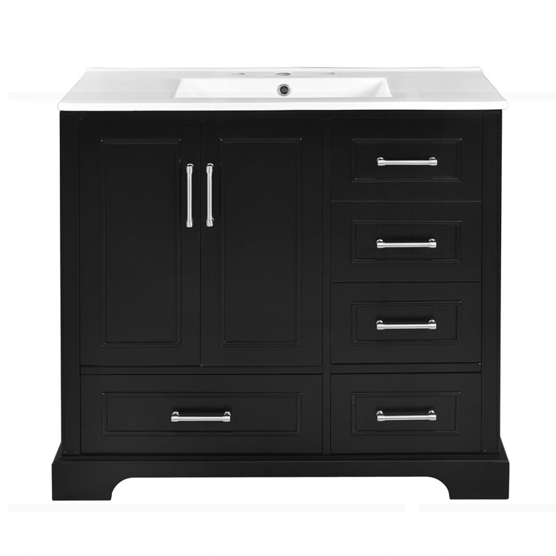 Meuble-lavabo traditionnel 36 "avec lavabo en céramique, Noir