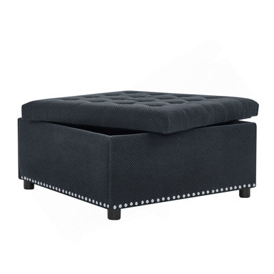 Storage Ottoman, Tufted Footstool, Nailhead Trim Ottoman, Square Storage Ottoman, Upholstered Coffee Table, Bedroom Storage, Living Room Accent, Black Ottoman, Small Space Furniture, Home Decor.