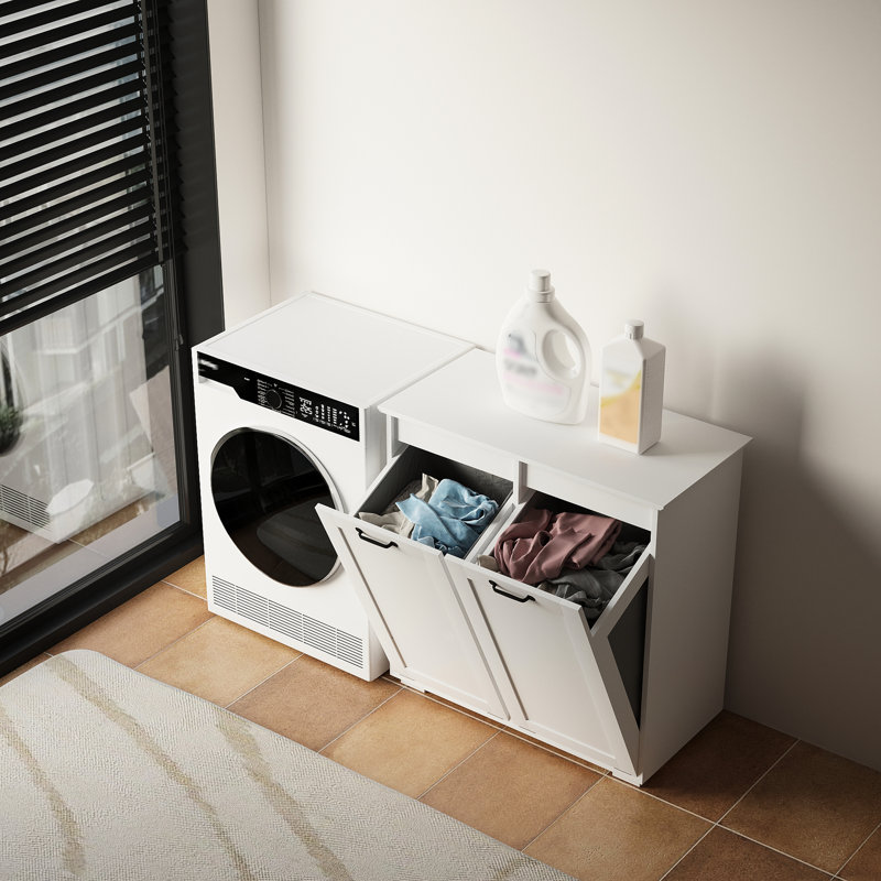 Laundry Cabinet With Removable Bags - Sort And Store Ease Wood 31.5 In. Depth White Easy Organization System 2 Made Of Particle Board 16.04 Width