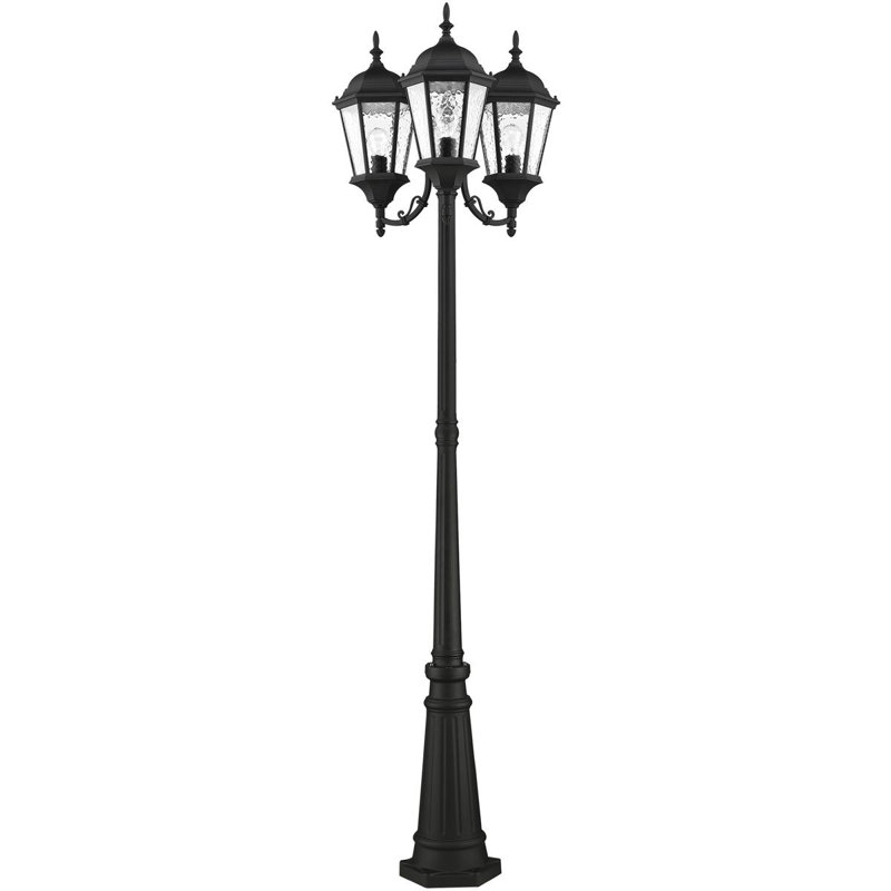 3 Light TBK Outdoor Post Light with Clear Water Glass Shade