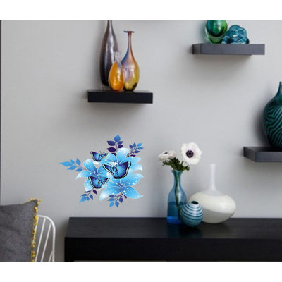 Adhésif décoratif papillons sur fleurs, autocollant papillons sur fleurs, décoration papillons sur fleurs