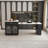 Expandable Kitchen Island With Dining Table, Marble-Grain Countertop With Power Outlet, Mobile Storage Cart With Cabinet & 2 Drawers, Kitchen Prep Table-1058241375