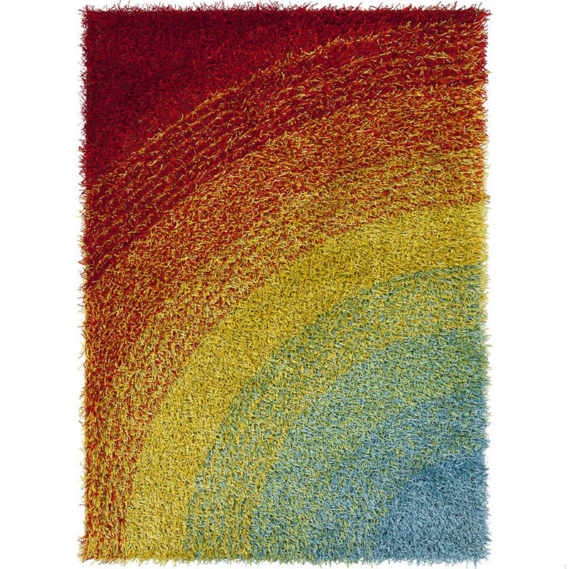 Tapis en polyester à poil long multicolore tissé à la main Milstead, 5 pi x 7 pi