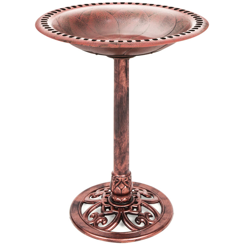 Apricot Antique Finish PVC Pedestal Bird Bath with Fleur-de-Lis Accents