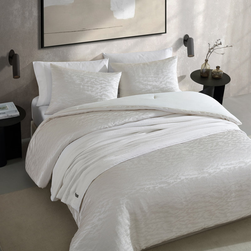 Ensemble d'édredon ivoire Vera Wang Illusion, Édredon pour grand lit + 2 taies décoratives sta