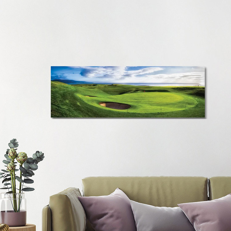 18th Green At Brora Golf Club, Moray Firth, Brora, Scotland - Wrapped Canvas Panoramic Print