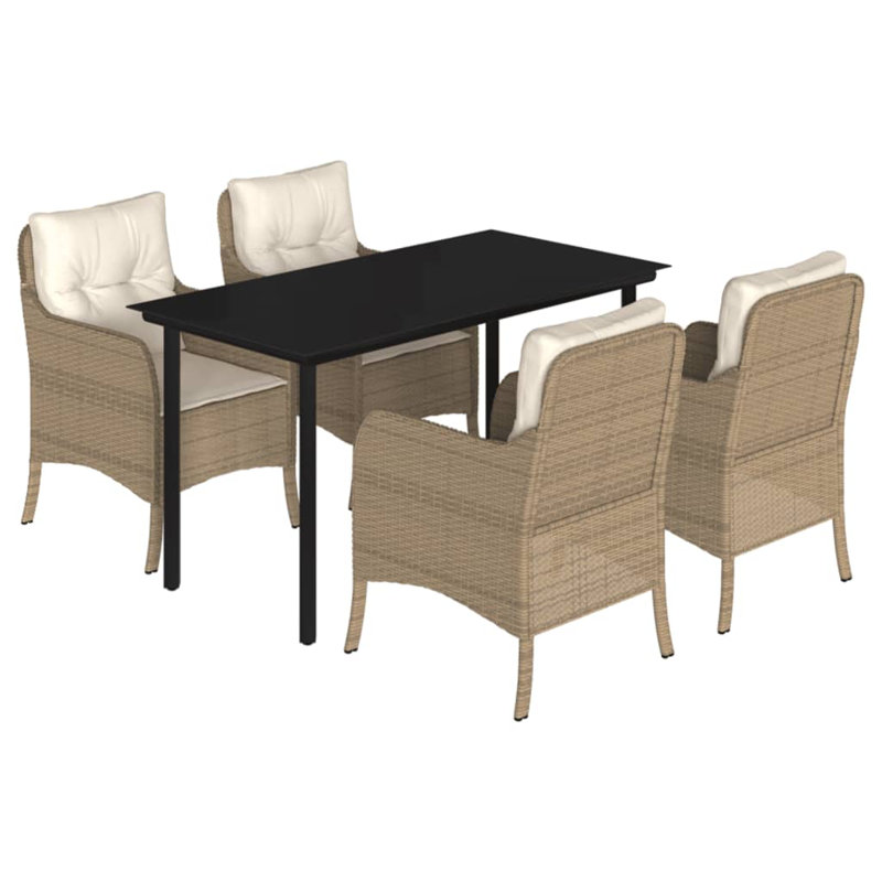 Ensemble repas 5 pièces avec coussins en rotin Dakota Fields, Beige