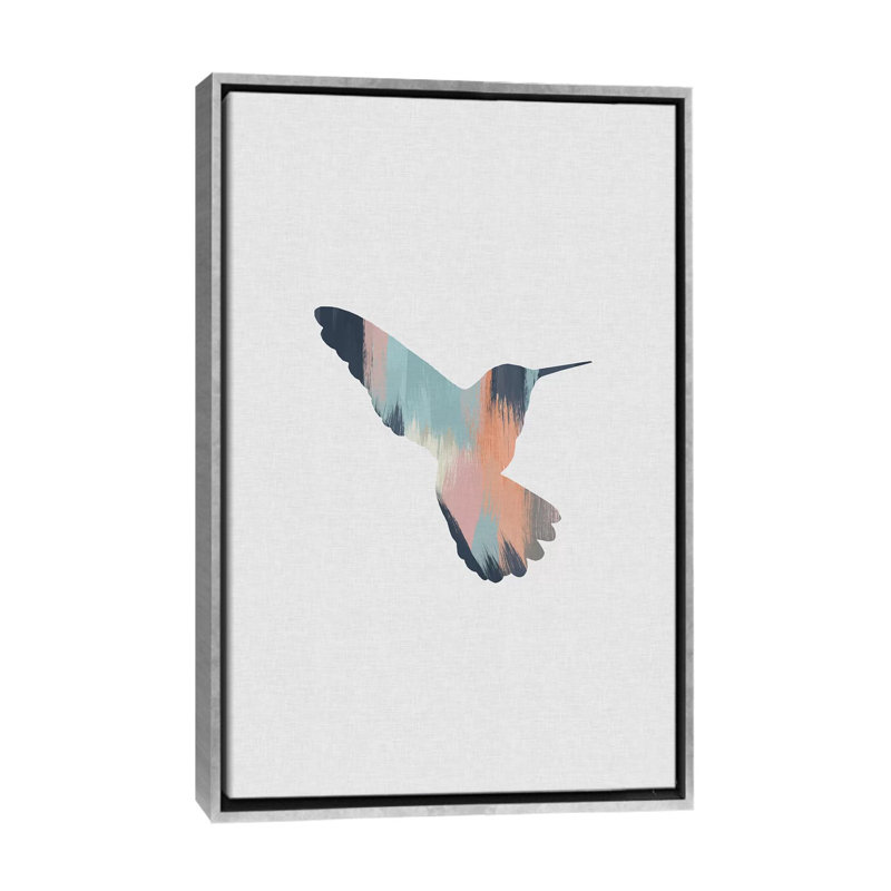 Pastel Hummingbird II - impression d'art graphique, H 60 po x l 40po x P 1,5 po, Toile avec cadre argenté