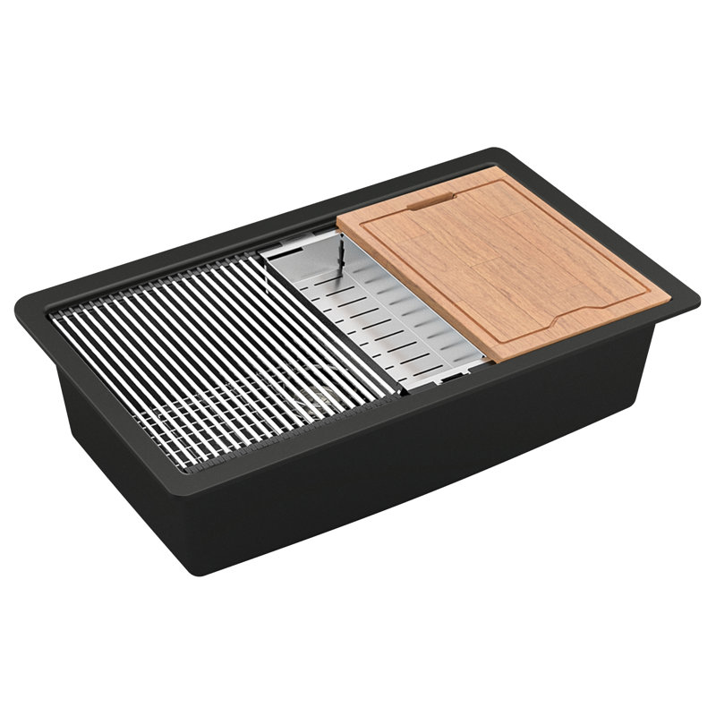 Évier de cuisine à simple cuve encastrable 32-1 / 2 po x 19-1 / 4 po Karran Quartz, Noir
