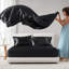 Ensemble de draps en satin de luxe noir 7 pièces, doux au toucher, frisottis, 1 drap plat, 2 draps-housses, 4 taies d'oreiller et soyeux