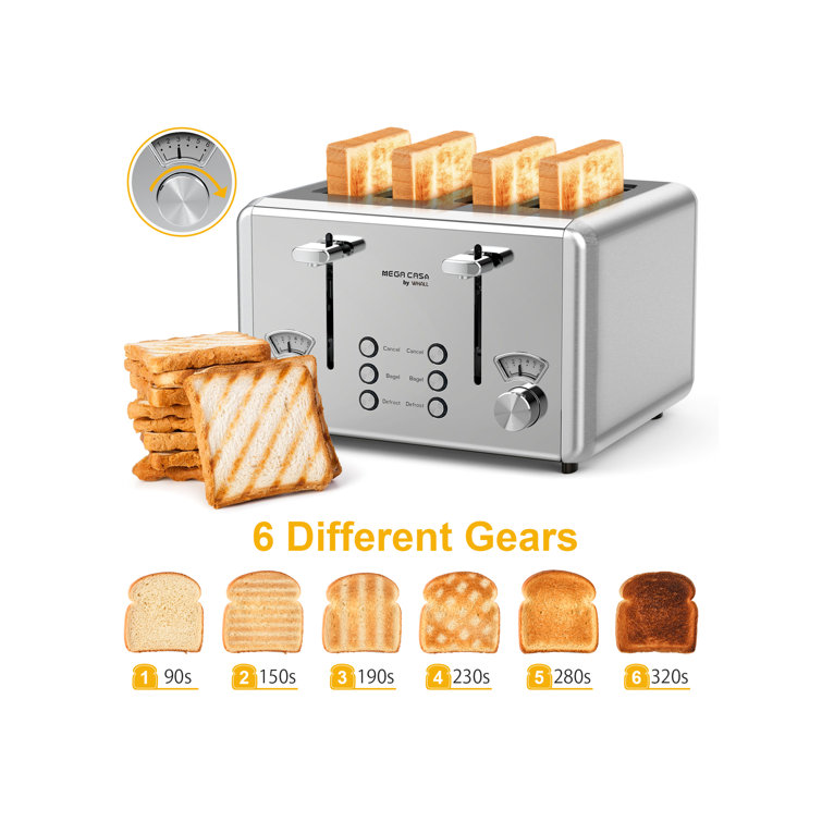 WHALL Long Slot Toaster 4 Slice Brushed Stainless Steel Toaster, 7 Toast  Settings with for $160 - T31269