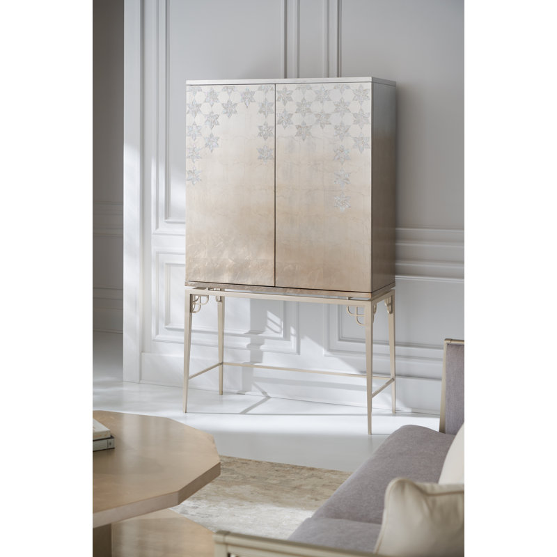 Oleander Tall Brown and White Bar Cabinet with Metal Base