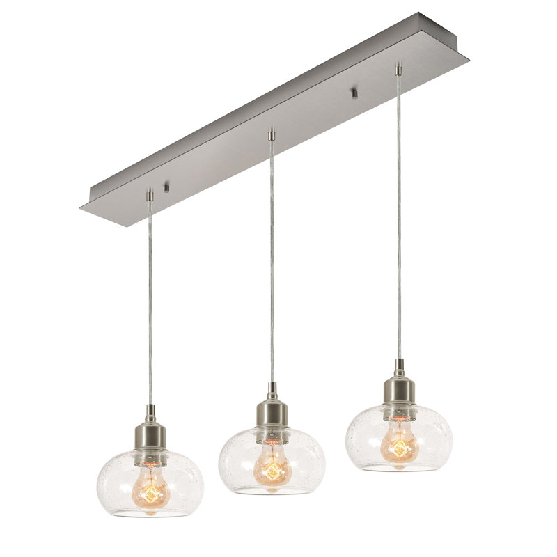Luminaire suspendu linéaire à 3 lumières pour îlot de cuisine, Nickel satiné
