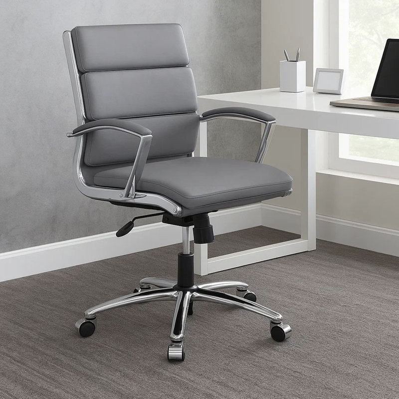 Fauteuil de direction pivotant Dave avec finition en métal chromé, vinyle gris, Gris