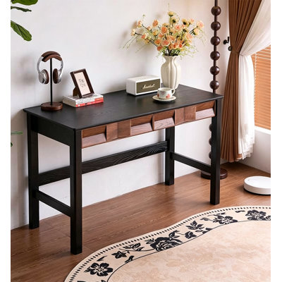 Bureau en bois de style Mid-Century avec deux tiroirs décoratifs