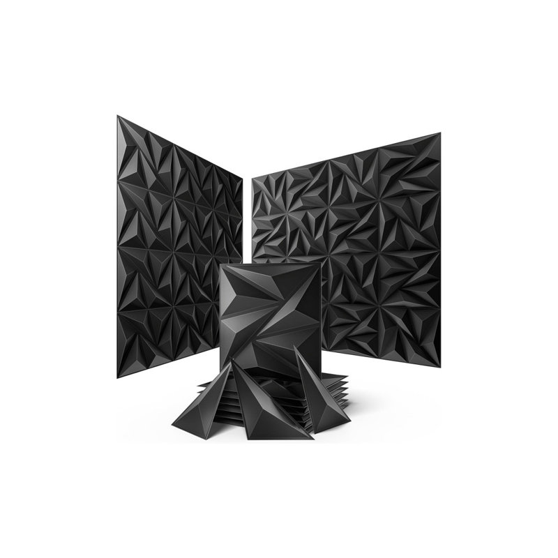 Paquet de 16 panneaux muraux pour décoration murale intérieure ignifuge, 12 x 12, noir