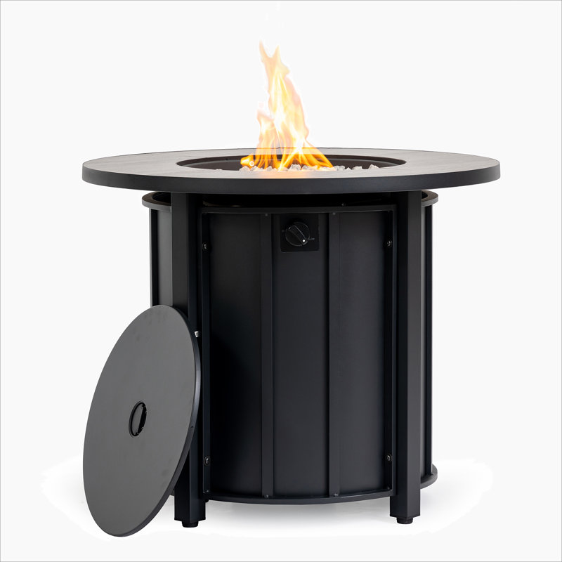 Foyer de table au gaz propane 30 po, foyer rond en acier de 50 000 BTU avec plateau en céramique grain de bois pour l'extérieur