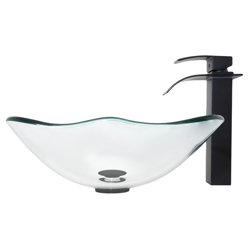 Novatto 15'' Glass Bathroom Sink with Faucet, Mattle Black