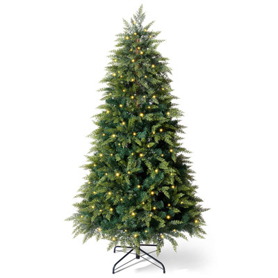 Arbre de Noël en cèdre illuminé 6 pi avec 932 pointes et 350 lumières DEL blanc chaud - Arbre de Noël artificiel en PVC réaliste avec support en métal robuste pour la décoration intérieure