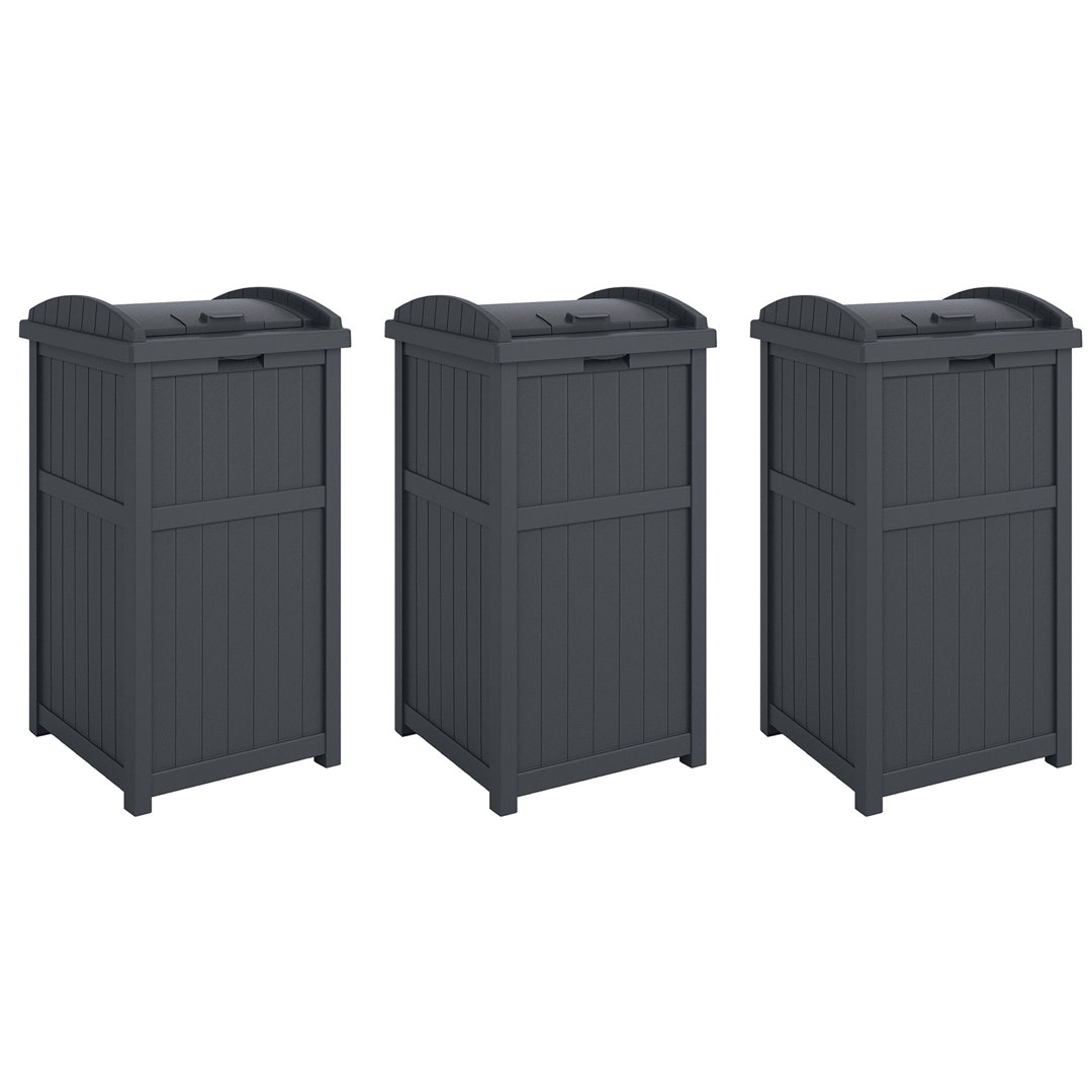 Suncast Trash Hideaway Outdoor Gallon Garbage Waste Can Bin (Set of 3) Suncast 