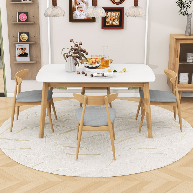 Ensemble de salle à manger 5 pièces de style Mid-Century moderne avec 4 chaises rembourrées et une structure durable pour les petits espaces